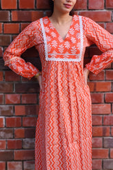 Tangerine Printed Gathered Dress